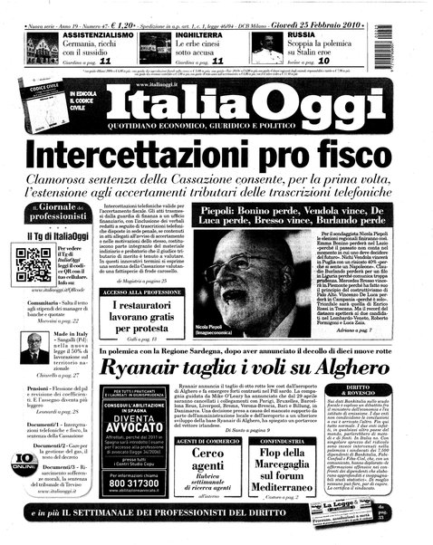 Italia oggi : quotidiano di economia finanza e politica